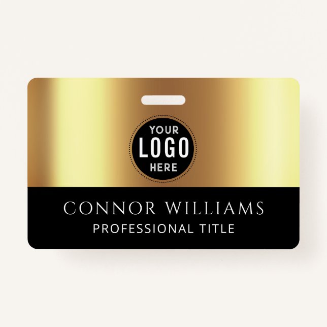 Modern Gold Black Logo Employee ID Ausweis (Vorderseite)