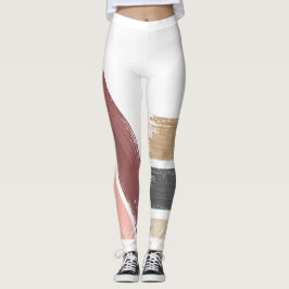Modern Gold Black Maroon Pink Paint Leggings