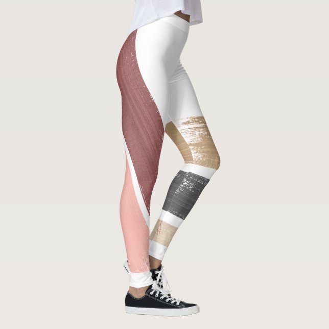 Modern Gold Black Maroon Pink Paint Leggings (Rechts)