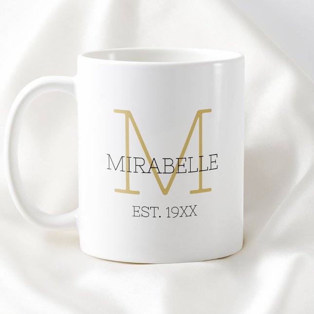 Modern Gold Black Minimalistisch Initial Name Mono Kaffeetasse (Modern Gold Black Minimalist Initial Name Monogram Coffee Mug)