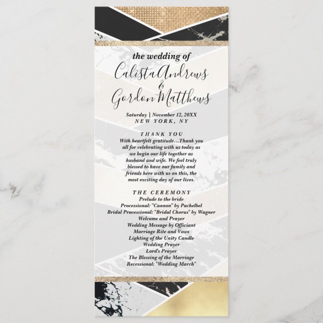 Modern Gold Black White Glitter Marble Geometric Programm (Vorderseite)