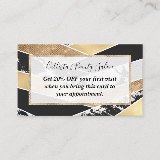 Modern Gold Black White Glitter Marble Geometric Rabattkarte (Vorderseite)