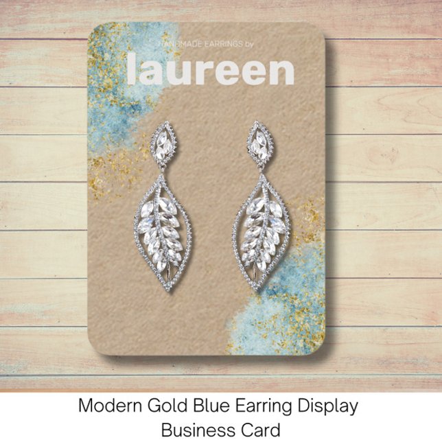 Modern Gold Blue Earring Display Visitenkarte (Von Creator hochgeladen)
