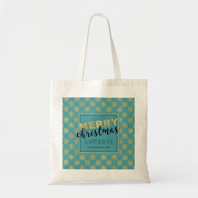 Modern Gold Blue Frohe Weihnachten - Budget Tasche (Vorne)