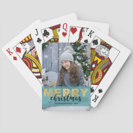 Modern Gold Blue Frohe Weihnachts Foto Card Deck Spielkarten