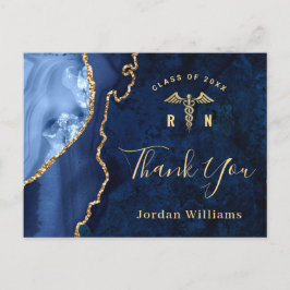Modern Gold Blue Marble Agate Abschluss Vielen Dan Postkarte