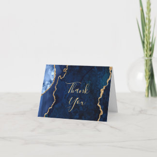 Modern Gold Blue Marble Agate Danke Karte