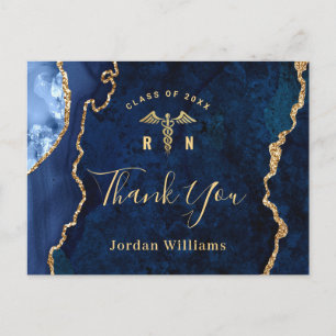 Modern Gold Blue Marble RN Abschluss Vielen Dank Postkarte