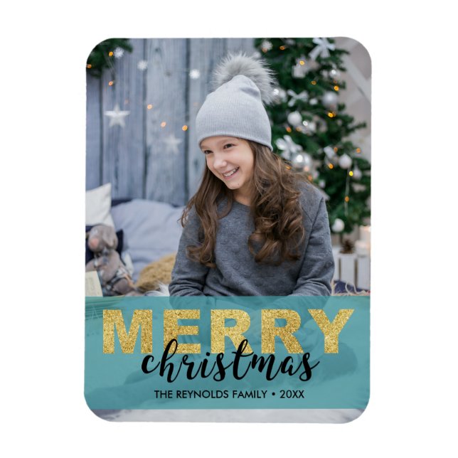 Modern Gold Blue Merry Christmas - Foto von Magnet (Vertikal)