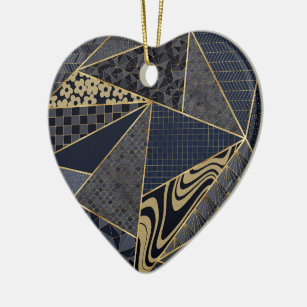Modern Gold Blue Triangle Geometrisches Muster Keramik Ornament