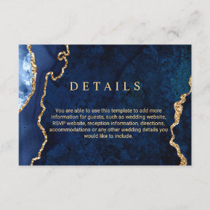 Modern Gold Blue Wedding Details - Eintrittskarte Begleitkarte