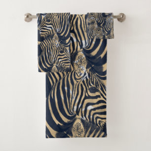 Modern Gold Blue Zebras Print Pattern Badhandtuch Set