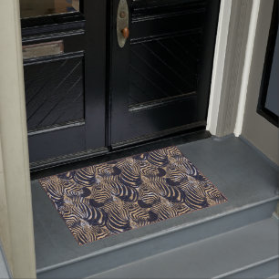 Modern Gold Blue Zebras Print Pattern Fußmatte