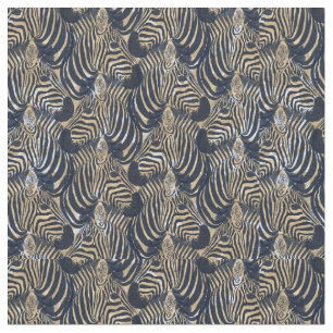 Modern Gold Blue Zebras Print Pattern Stoff