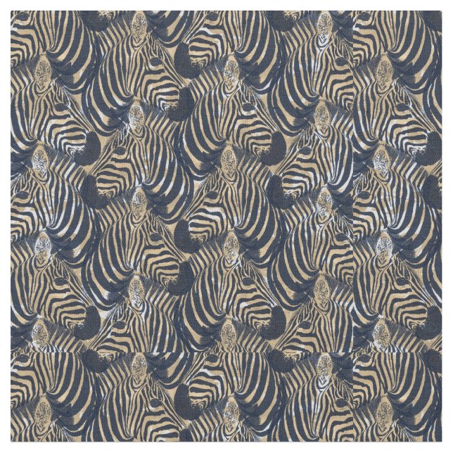 Modern Gold Blue Zebras Print Pattern Stoff (Nahaufnahme)