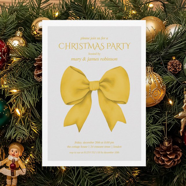 Modern Gold Bow Weihnachtsfeier Einladung (Modern Gold Bow Christmas Holiday Party Invitation)