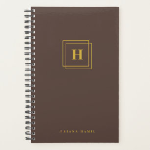Modern Gold Brown Monogram Name Organisator Planne Planer