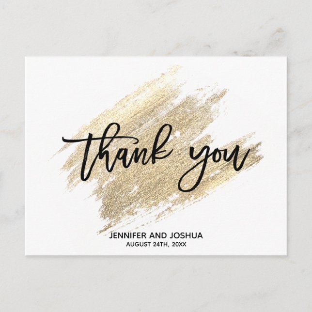 Modern Gold Brush Stroke Wedding Vielen Dank | FOT Postkarte (Vorderseite)