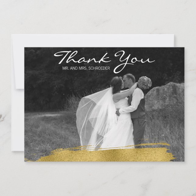 Modern Gold Brushstroke Wedding Danke Card (Vorderseite)