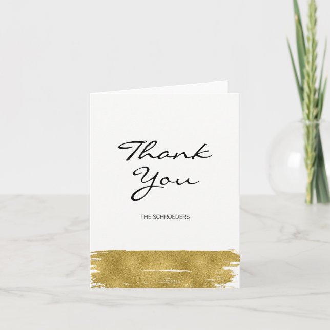 Modern Gold Brushstroke Wedding Danke Card (Vorderseite)