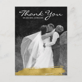 Modern Gold Brushstroke Wedding Danke Postcard Postkarte