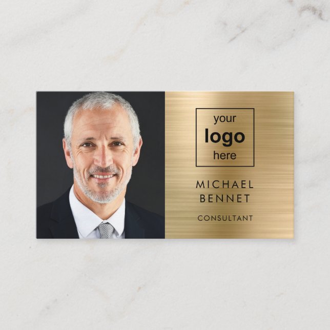 Modern Gold Business Logo Foto Visitenkarte (Vorderseite)