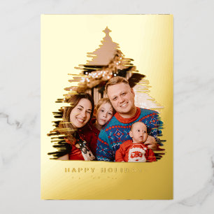 Modern Gold Christmas Tree Frame Foto Folien Feiertagskarte