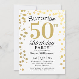 Modern Gold Confetti Black Surprise 50. Geburtstag Einladung
