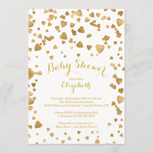 Modern Gold Confetti Hearts Babydusche Einladung