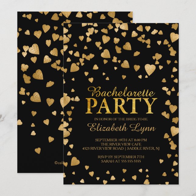 Modern Gold Confetti Junggeselinnen-Abschied Einla Einladung (Vorne/Hinten)