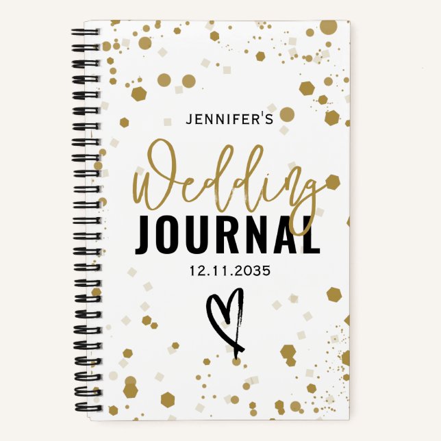 Modern Gold Confetti Wedding BUJO Notizbuch (Vorderseite)