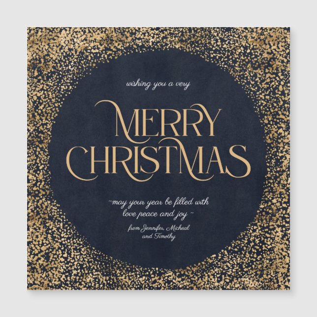 Modern Gold Dark Blue Elegant Frohe Weihnachten Magnetkarte (Vorderseite)