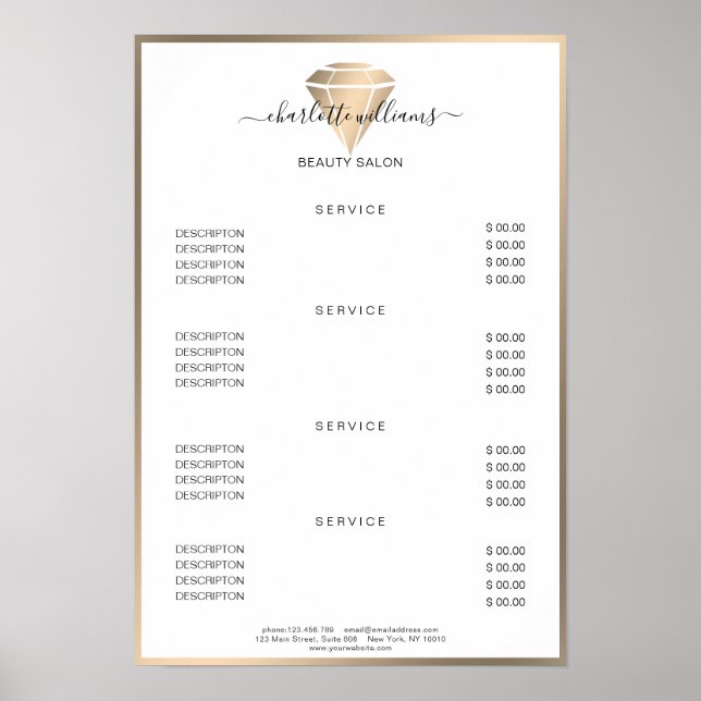 Modern Gold Diamond Price List Poster (Vorne)