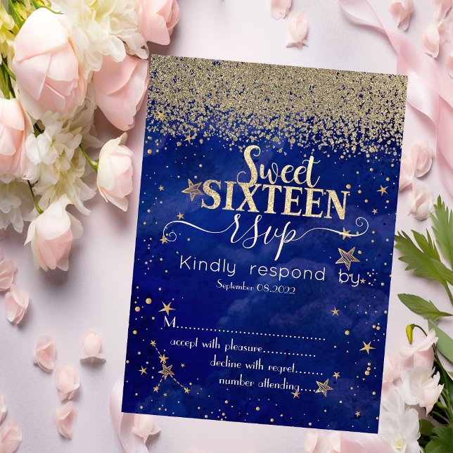 Modern Gold Diamonds Stars Blue Sweet 16 UAWG Einladung (Von Creator hochgeladen)