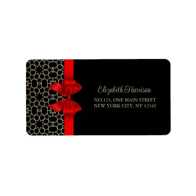 Modern Gold Egypt Geometric Red Bow Birthday Adressaufkleber (Vorne)