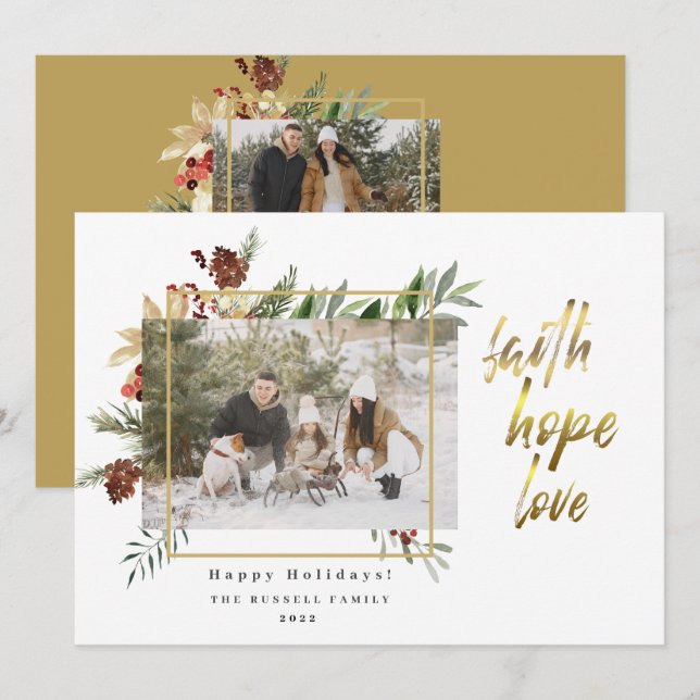 Modern Gold Faith Hope Liebe 2 Foto Weihnachten (Vorne/Hinten)