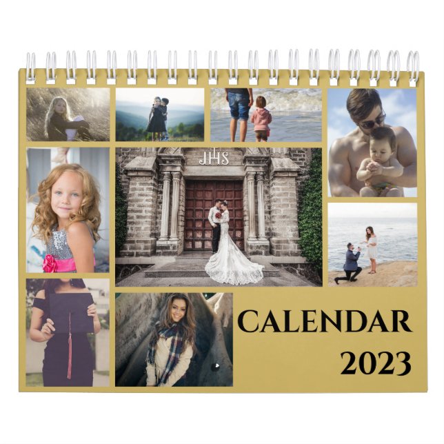 Modern Gold Family Foto Collage 2023 Kalender (Titelbild)
