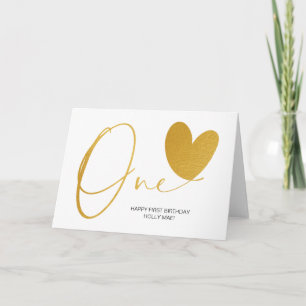 Modern Gold First Birthday One Heart Karte