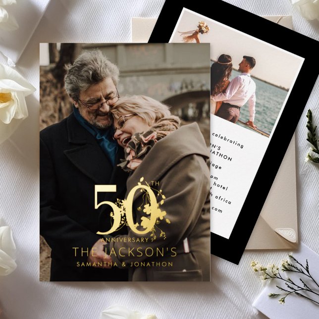 Modern Gold Floral Formal 50th Wedding Anniversary Folieneinladung (Von Creator hochgeladen)