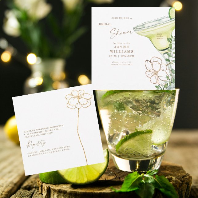 Modern Gold Floral Margarita Brautparty Einladung (Von Creator hochgeladen)