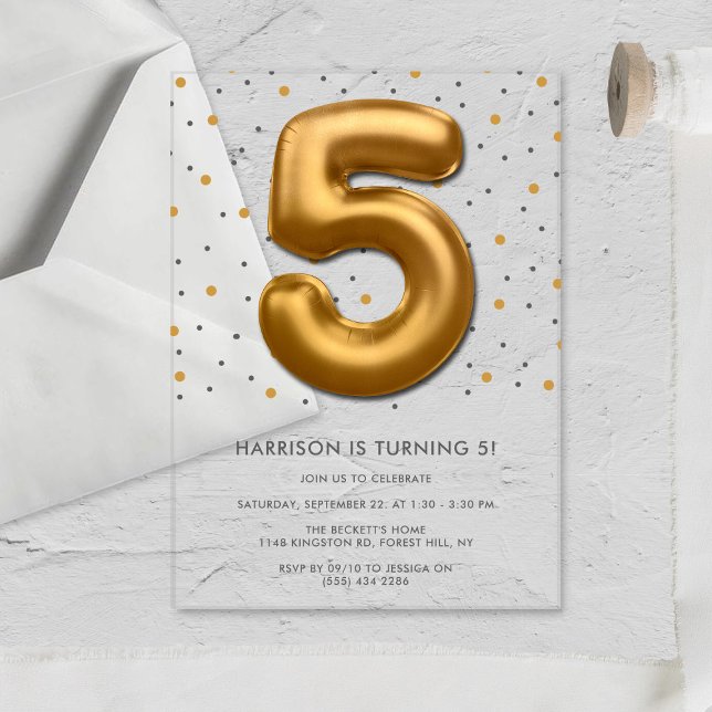 Modern Gold Foil Ballon 5th Birthday Acryleinladungen (Von Creator hochgeladen)