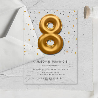 Modern Gold Foil Ballon 8. Geburtstag Acryleinladungen