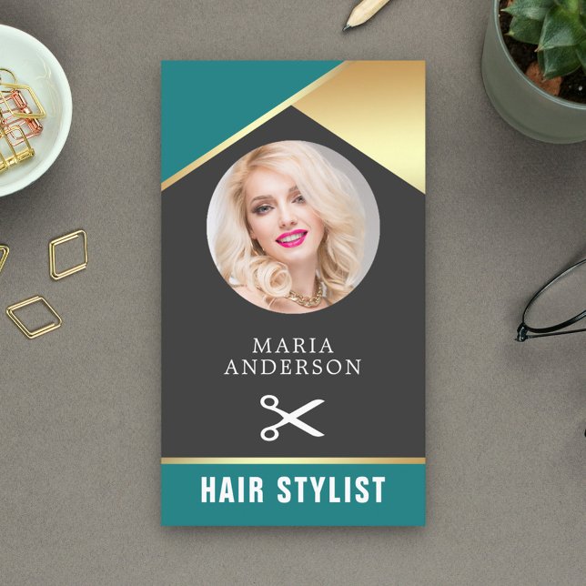 Modern Gold Foil Beauty Salon Haar Treppenaufgang  Visitenkarte (Von Creator hochgeladen)