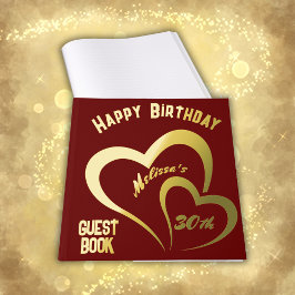 Modern Gold Foil Birthday on Maroon - Monogram | Gästebuch