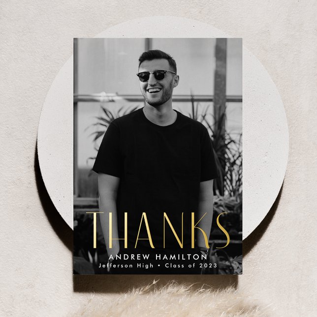 Modern Gold Foil Foto Abschluss Danke Karte (Von Creator hochgeladen)