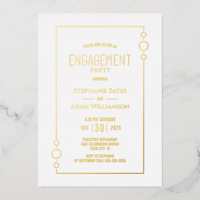 Modern Gold Foods Engagement Party Folieneinladung (Vorderseite)