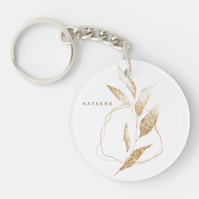 Modern Gold Form Botanischer Leaf Bridesmaid Schlüsselanhänger (Vorderseite)