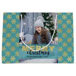 Modern Gold Frohe Weihnachten Foto Große Geschenkt Große Geschenktüte
