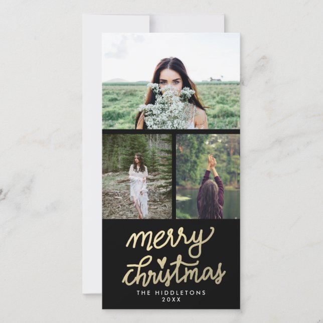 Modern Gold Frohe Weihnachten Handschriftlich (Vorderseite)