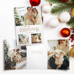 Modern Gold Frohe Weihnachts Typografie Multiphoto Dreifach Gefaltete Karte